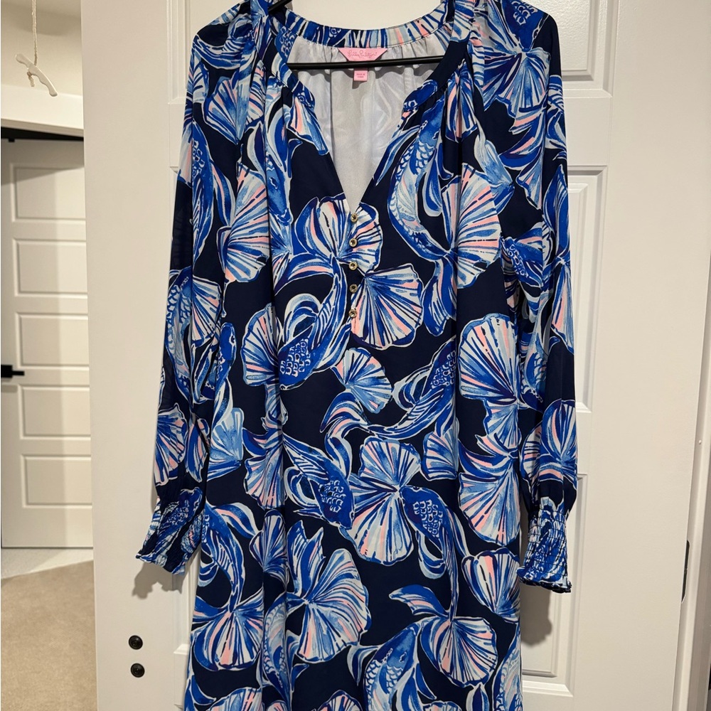 Lilly Pulitzer Navy and Blue Floral Long Sleeve Dress